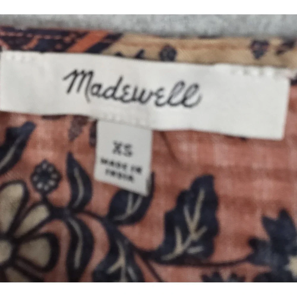 Madewell Puff Sleeve Peplum Top Cavoli Floral XS Boho Festival Earth Tones Retro